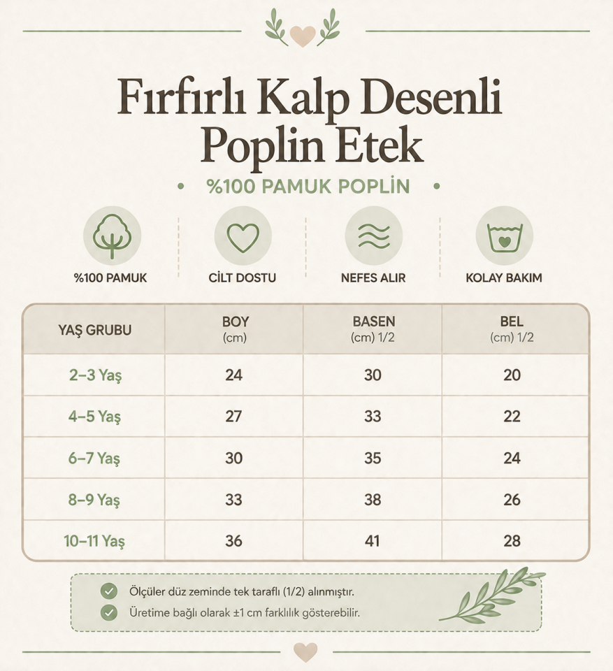 Fırfırlı Kalp Desenli Poplin Etek