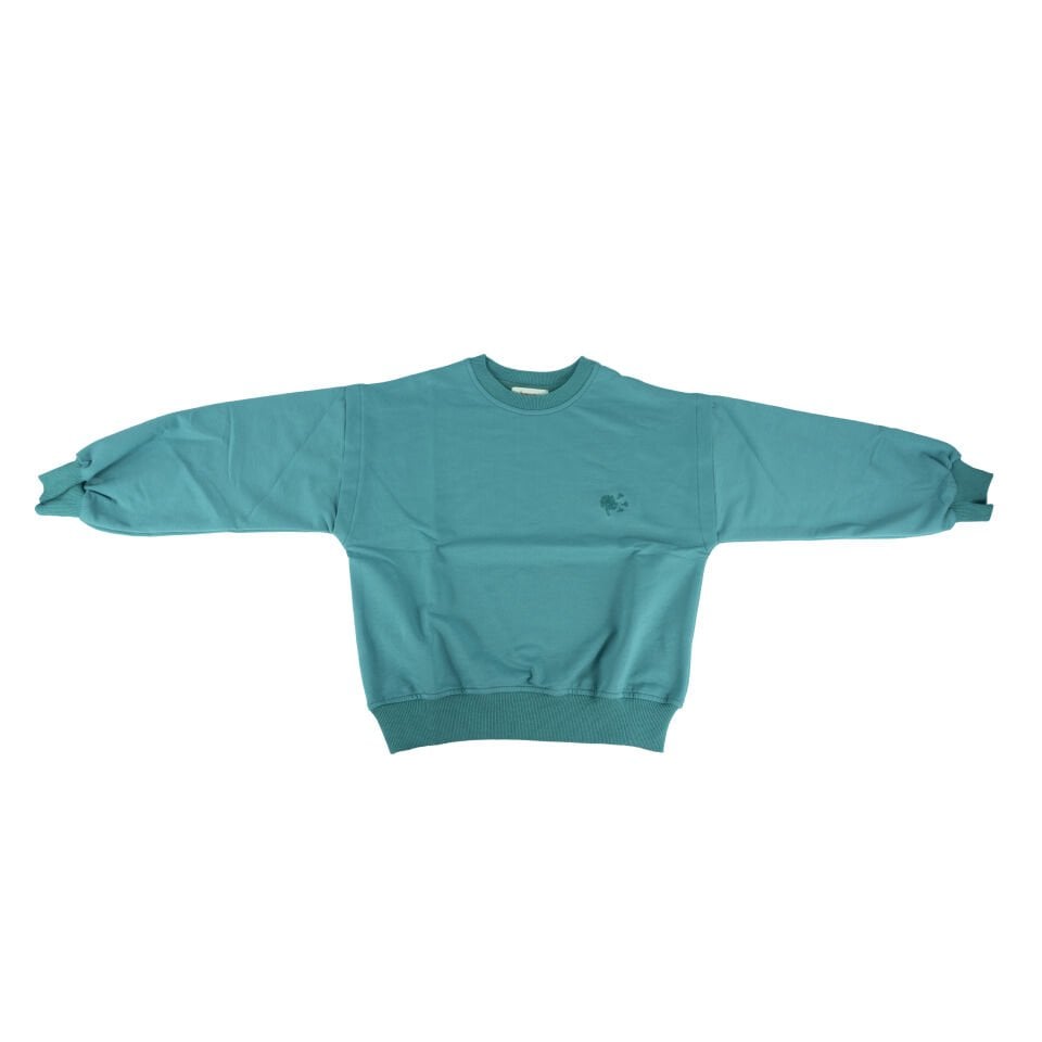 Unisex Yeşil %100 Pamuk İki İplik Düşük Kol Sweatshirt