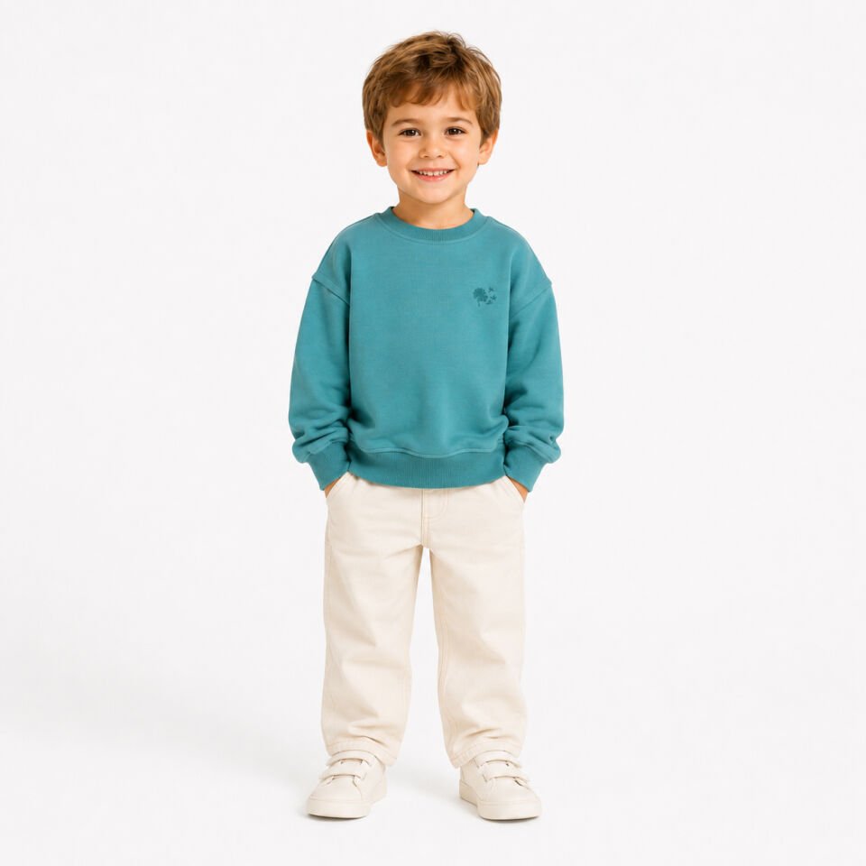 Unisex İki İplik Düşük Kol Sweatshirt