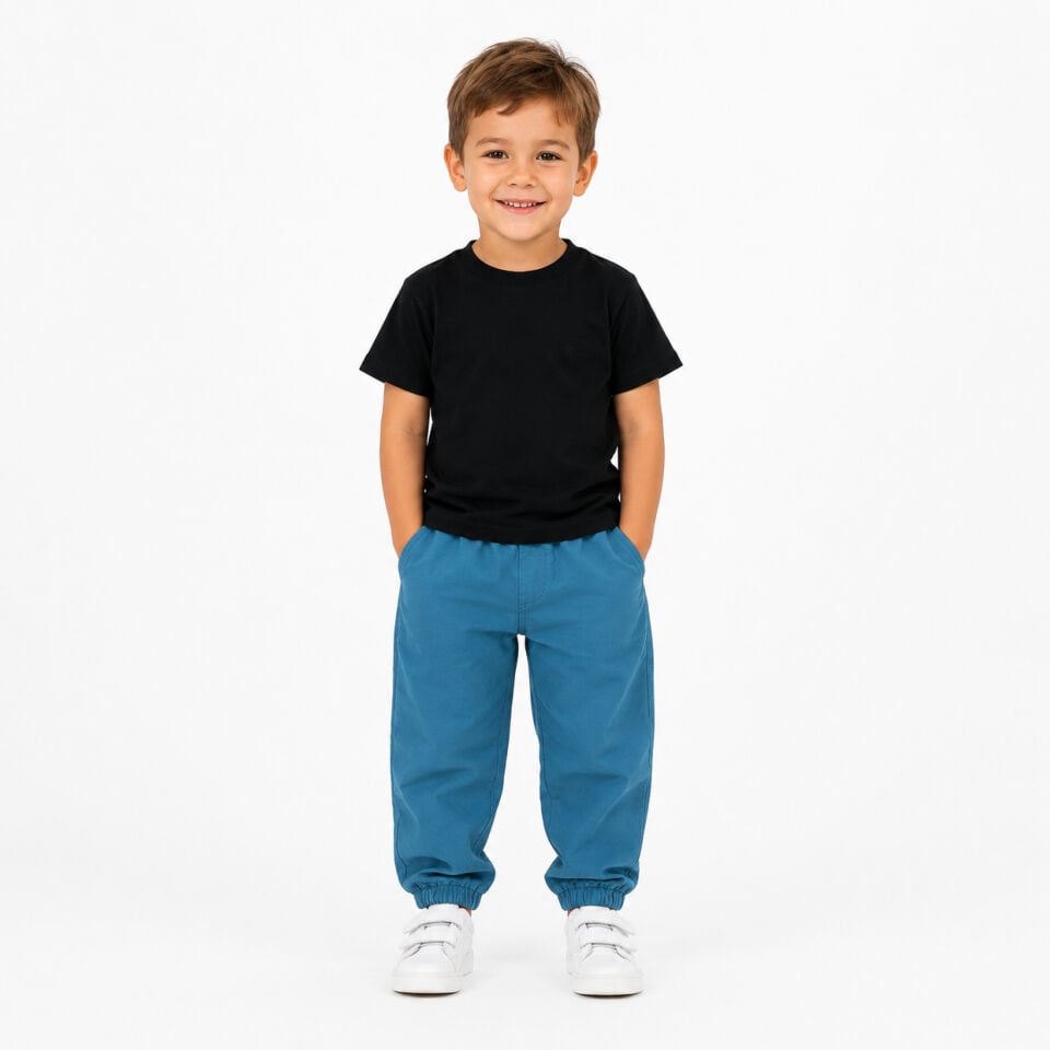 Erkek Çocuk Bol Kesim Lastik Paça % 100 Gabardin Pantolon