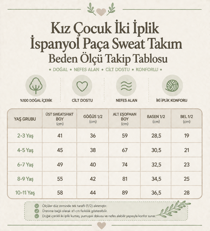Kız Çocuk İki İplik İspanyol Paça Sweat Takım (Alt-Üst)