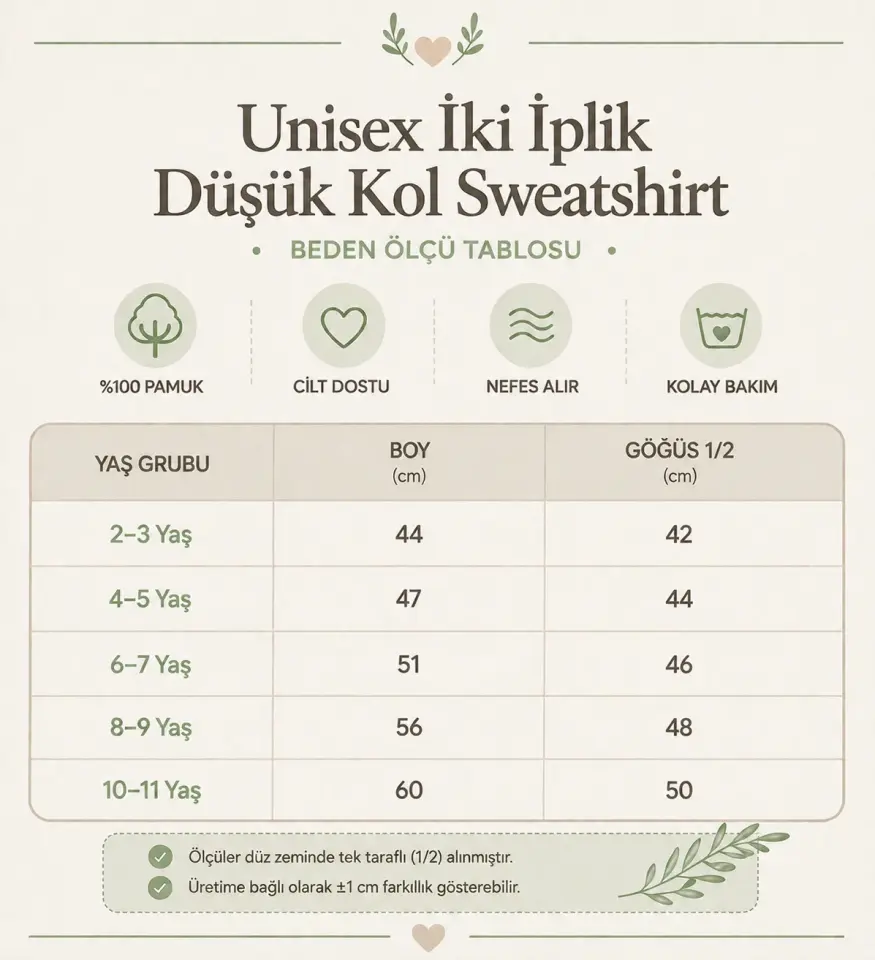 Unisex İki İplik Düşük Kol Sweatshirt