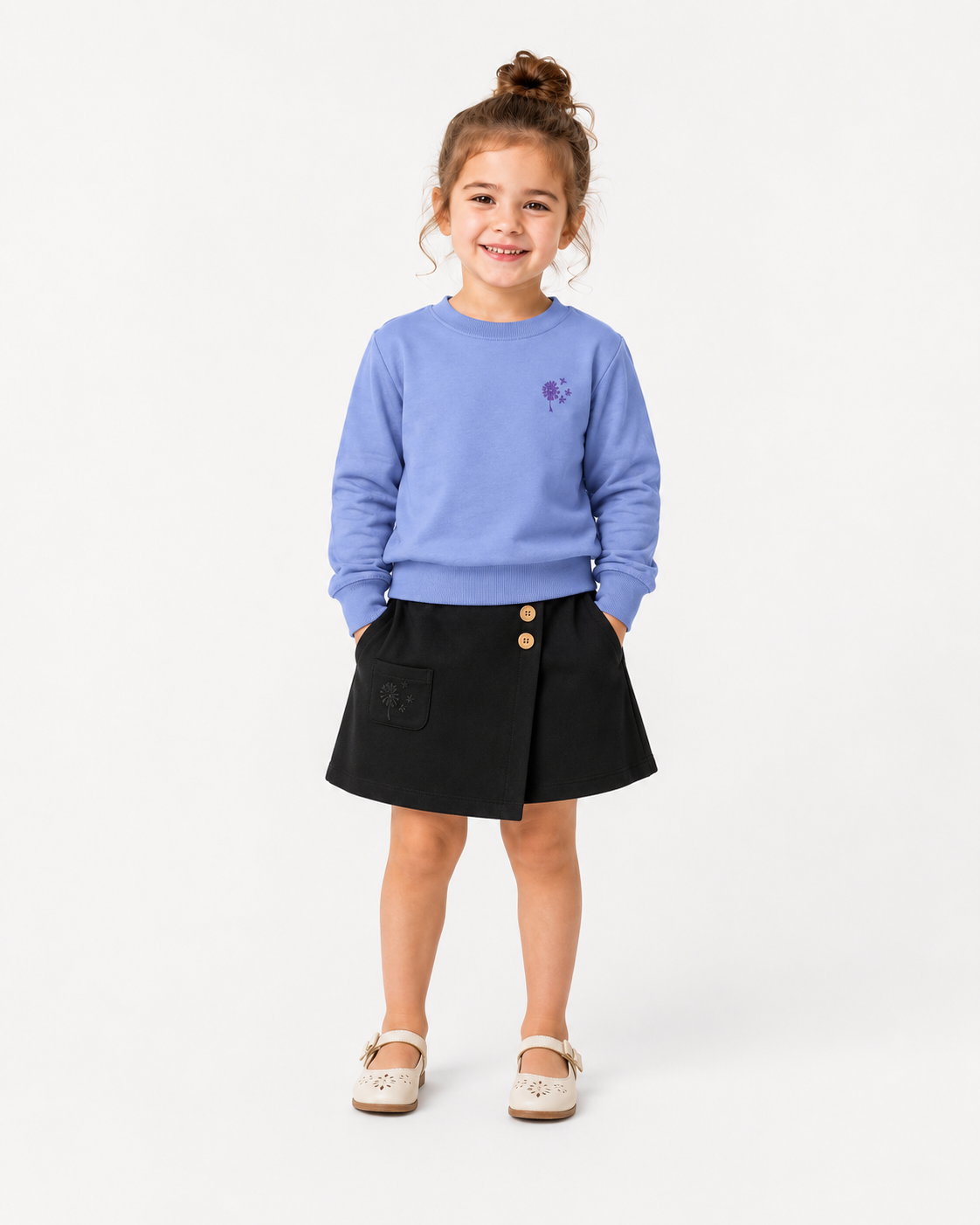 Kız Çocuk Lila %100 Pamuk İki İplik Düşük Kol Sweatshirt