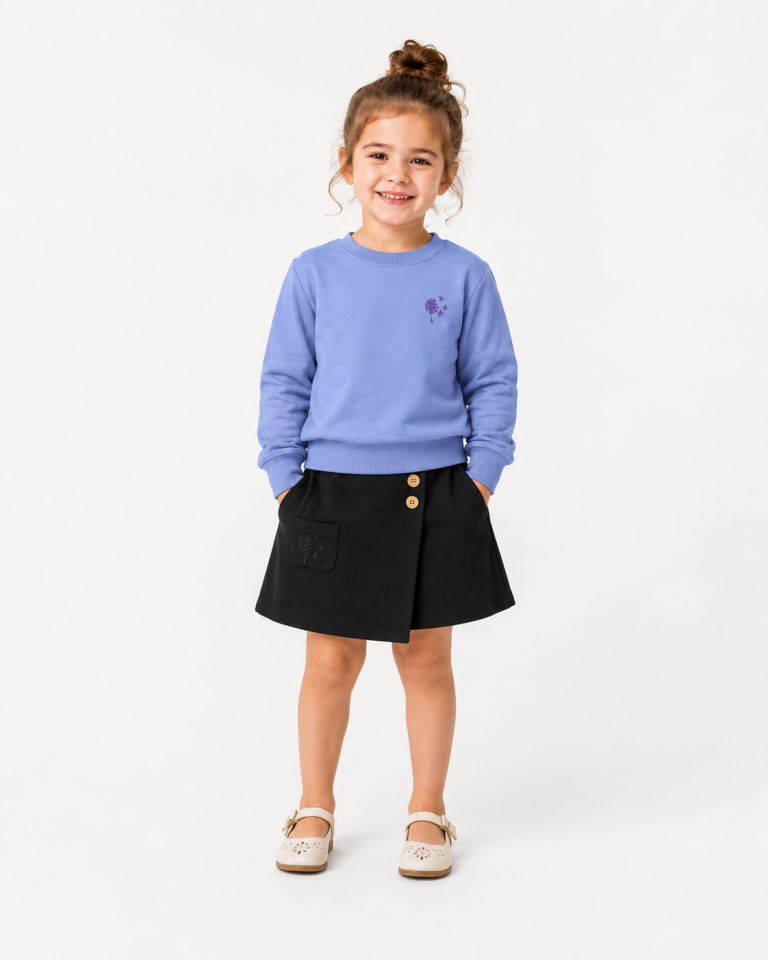 Kız Çocuk Lila %100 Pamuk İki İplik Düşük Kol Sweatshirt