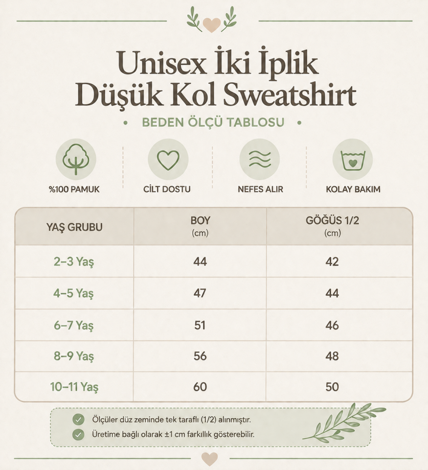 Unisex İki İplik Düşük Kol Sweatshirt