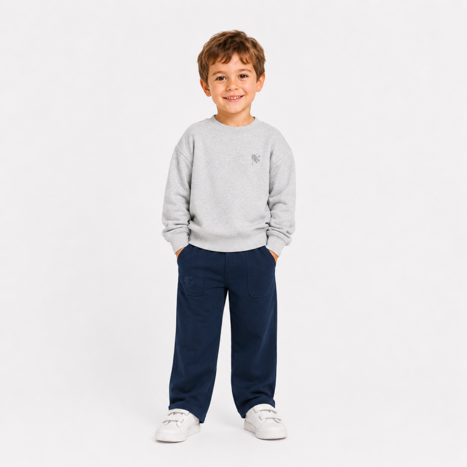 Unisex Gri %100 Pamuk İki İplik Düşük Kol Sweatshirt