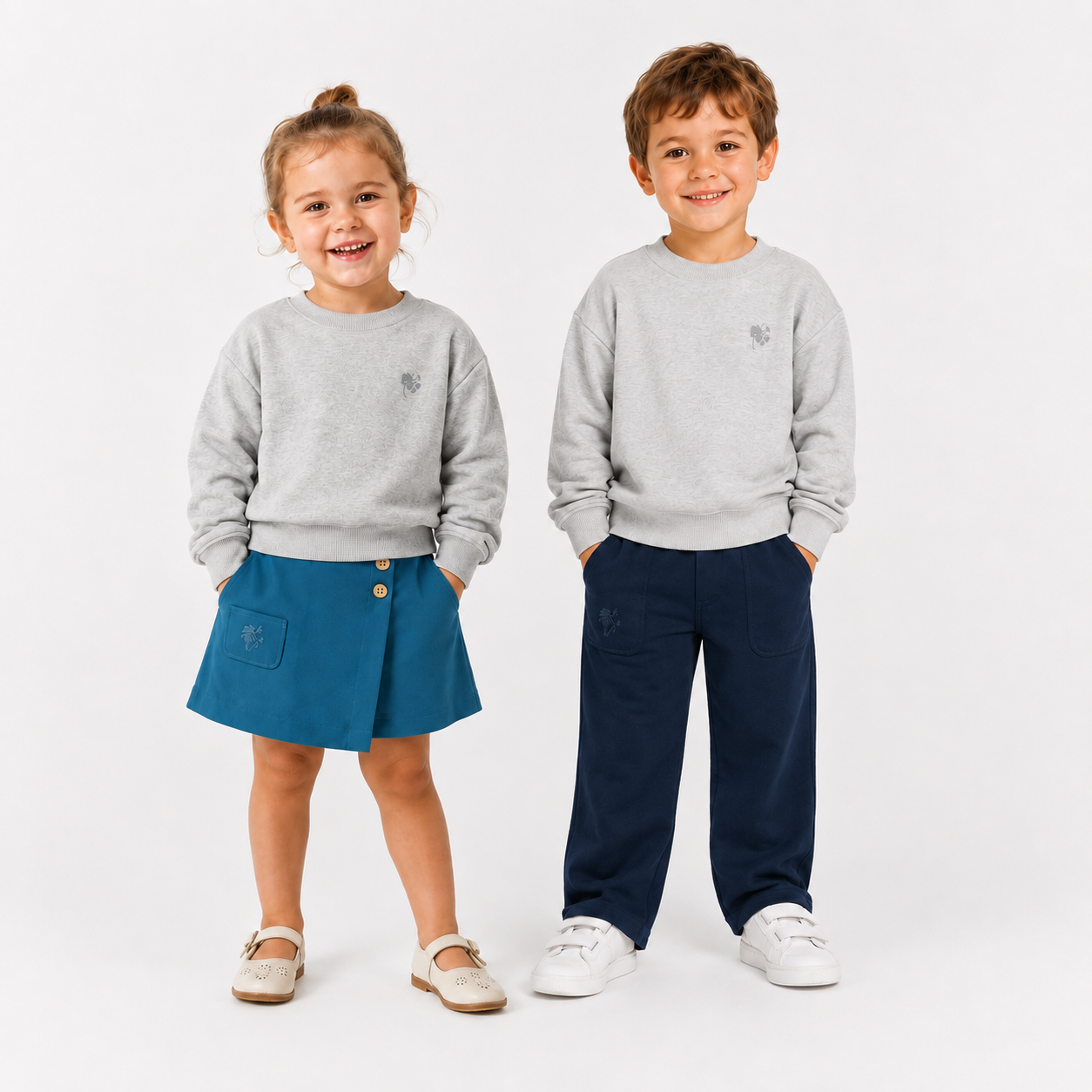 Unisex Gri %100 Pamuk İki İplik Düşük Kol Sweatshirt
