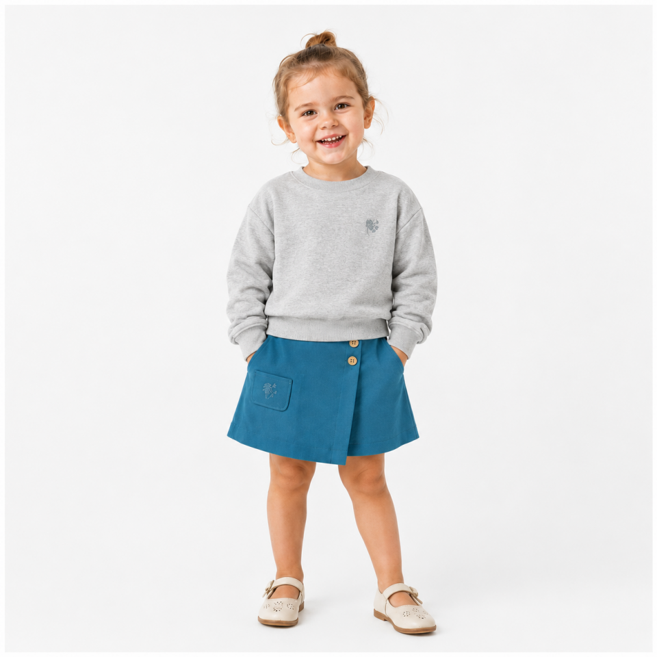 Unisex Gri %100 Pamuk İki İplik Düşük Kol Sweatshirt