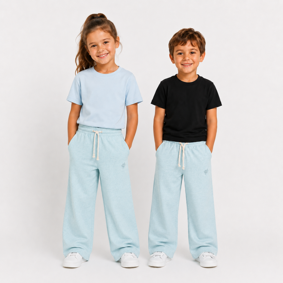 Unisex Gri %100 Pamuk İki İplik Bol Paça Eşofman Altı