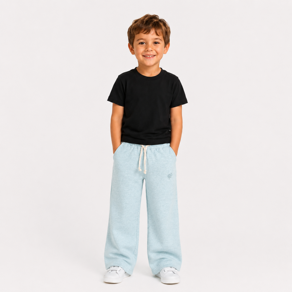 Unisex Gri %100 Pamuk İki İplik Bol Paça Eşofman Altı