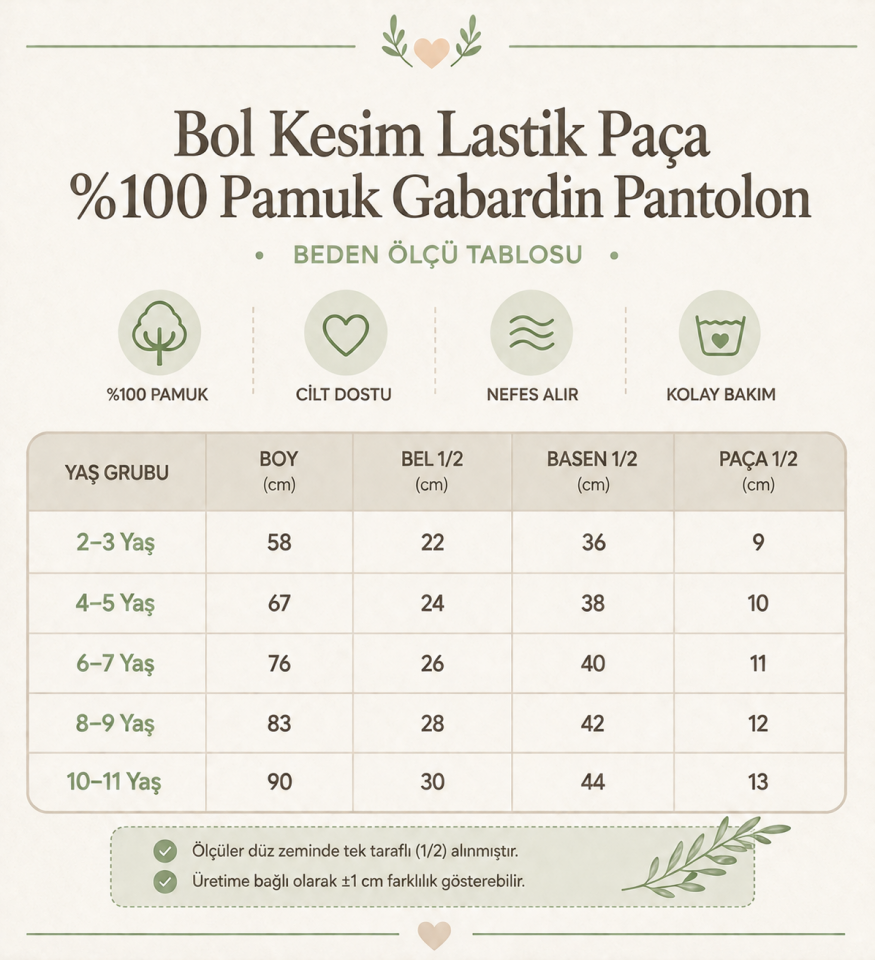 Erkek Çocuk Bol Kesim Lastik Paça % 100 Gabardin Pantolon