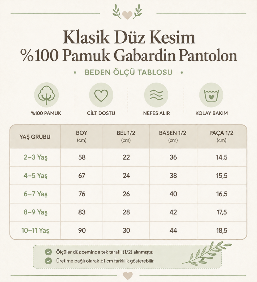 Klasik Düz Kesim % 100 Pamuk Gabardin Pantolon