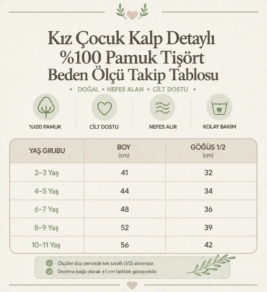 Kız çocuk beyaz %100 pamuk süprem kalp detaylı tişört 8/9  - Toz Pembe