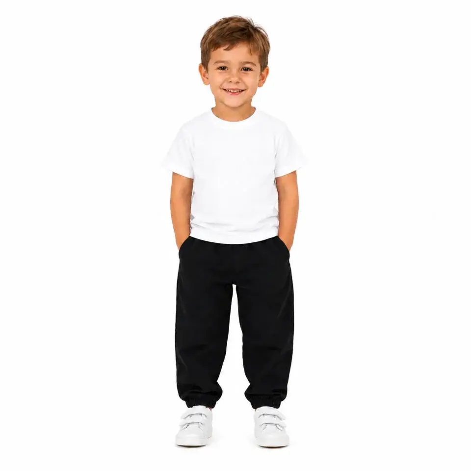 Mavi Bol Kesim Lastik Paça %100 Gabardin Çocuk Pantolon 10/11 - Siyah